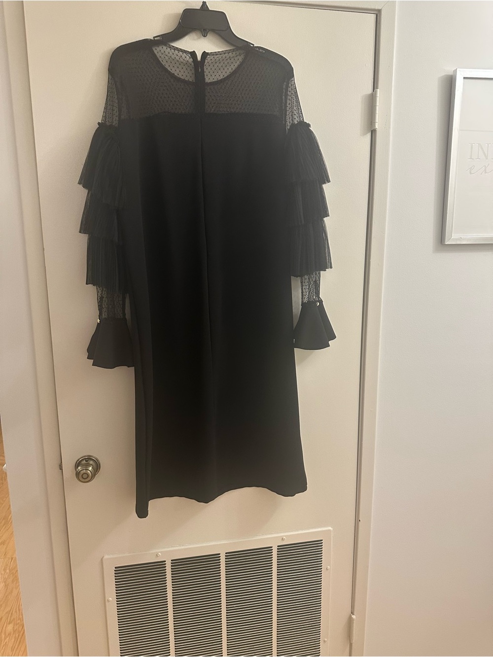 Chic Black Long-Sleeve Tiered Mesh Dress